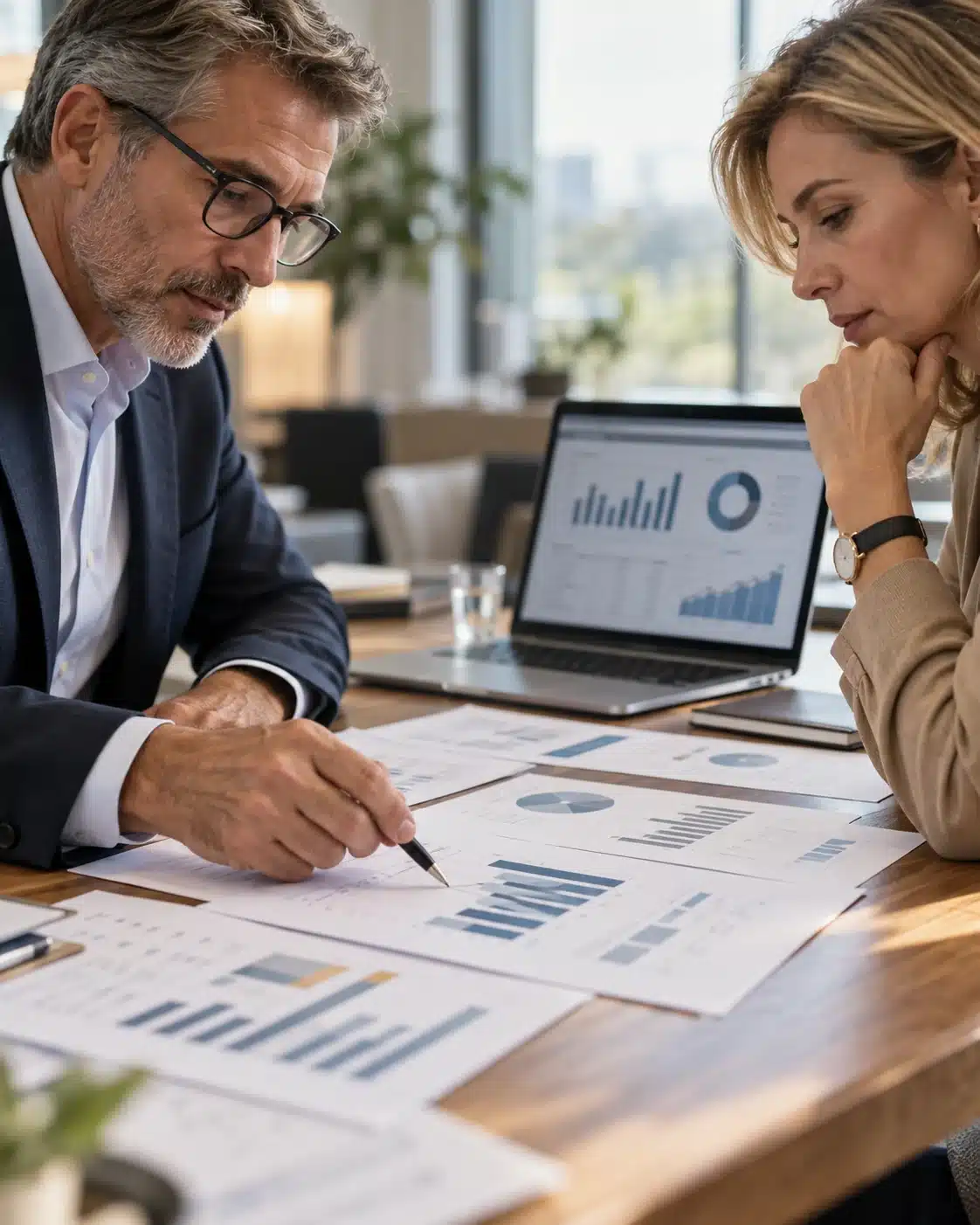 Analisi di documenti e dati economico-finanziari in riunione aziendale